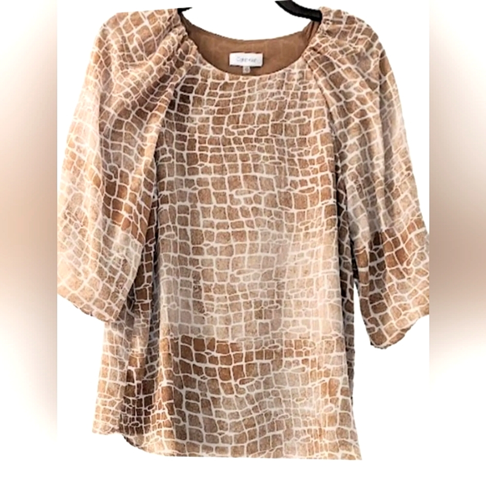 Calvin Klein Balloon Sleeve abstract Printed Blouse